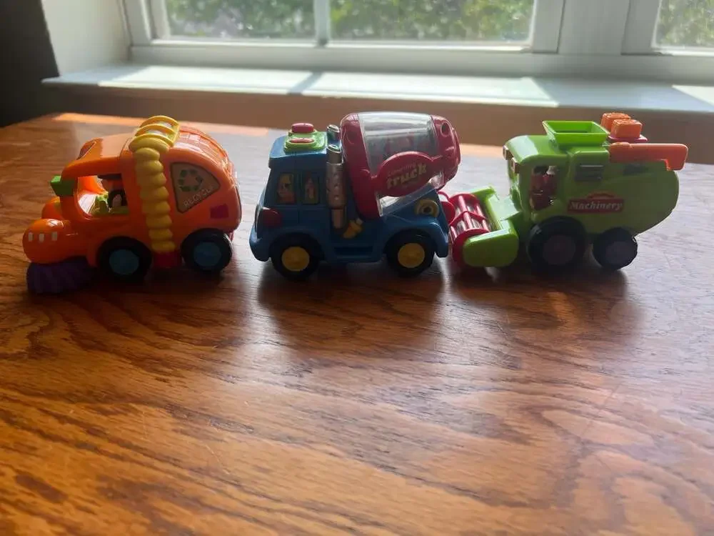 WolVolk Friction-Powered Toy Truck Set (Sweeper, Cement Mixer, and Harvester)